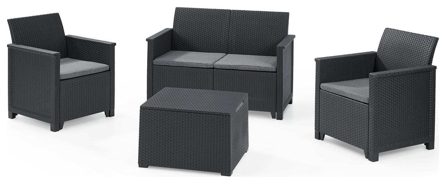 Keter Emma 4 Seater Rattan Effect Garden Sofa Set - Grey
