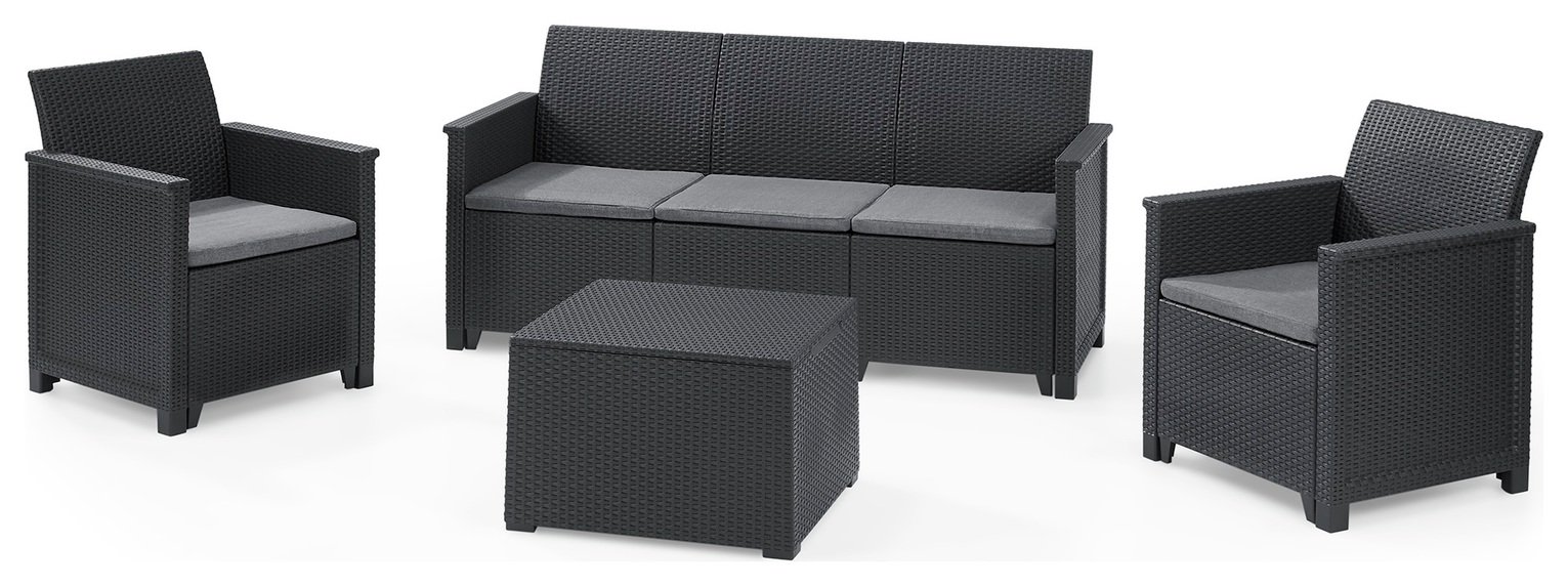 Keter Emma 5 Seater Rattan Effect Garden Sofa Set - Grey
