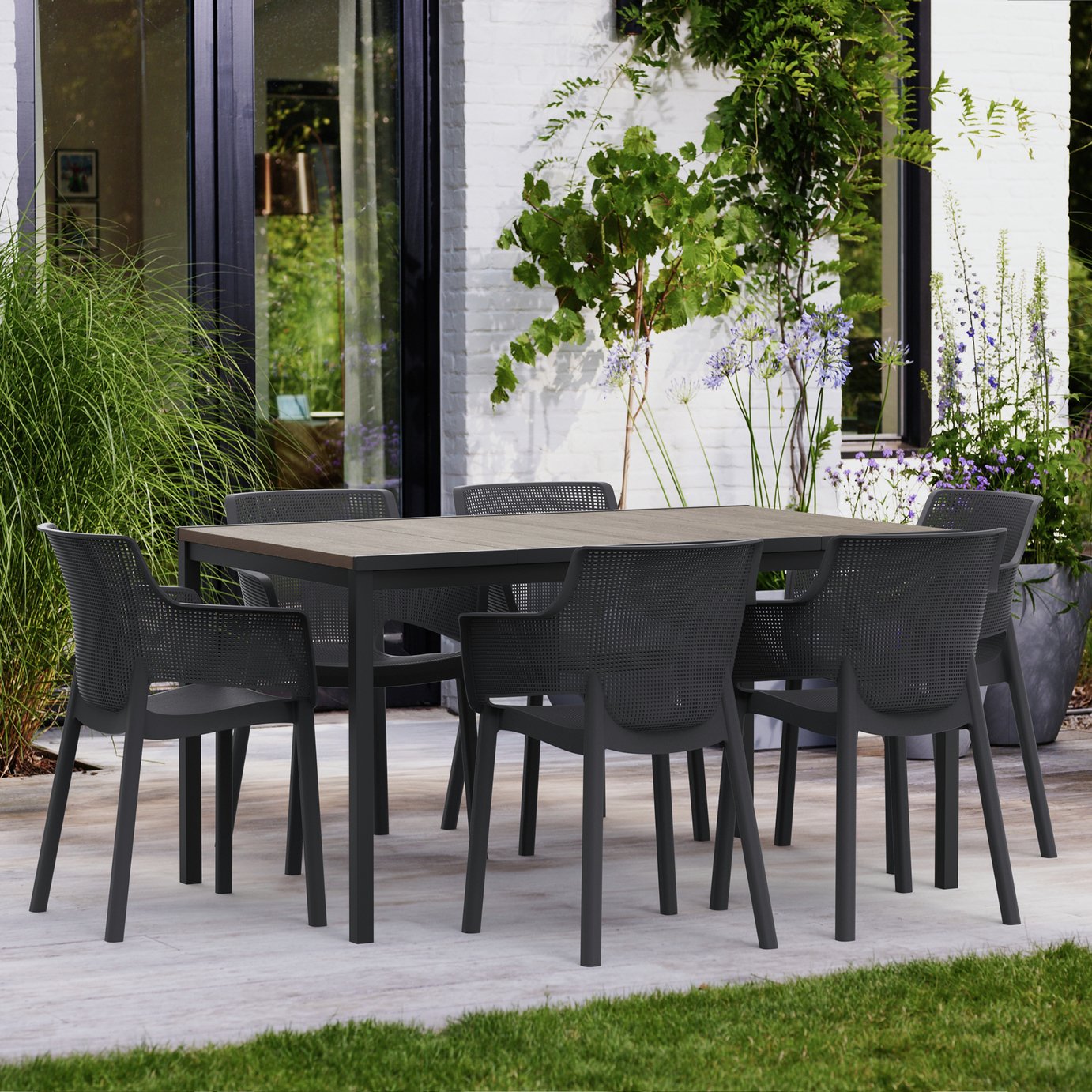 Keter Signature Porto Table and 6 Elisa Chairs – Ashwood