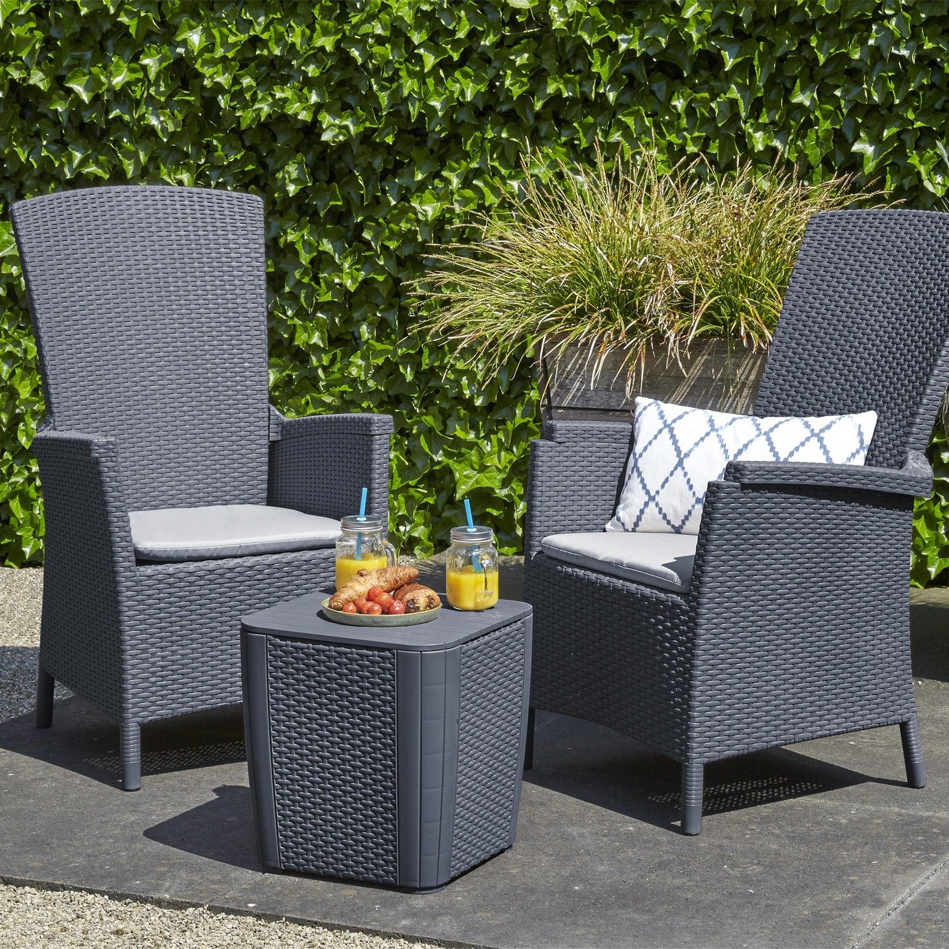 Keter Vermont 2 Seater Rattan Effect Garden Bistro Set -Grey