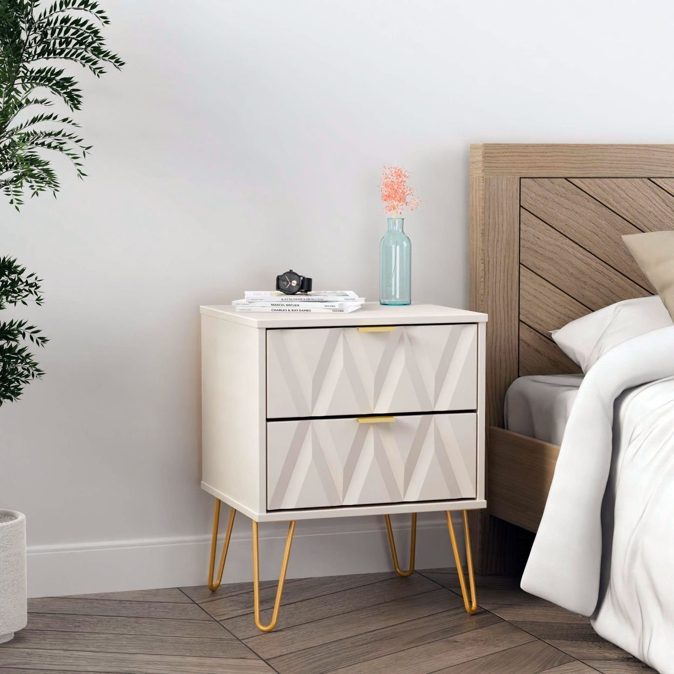 Livara Shimmer 2 Drawer Bedside Table - Beige