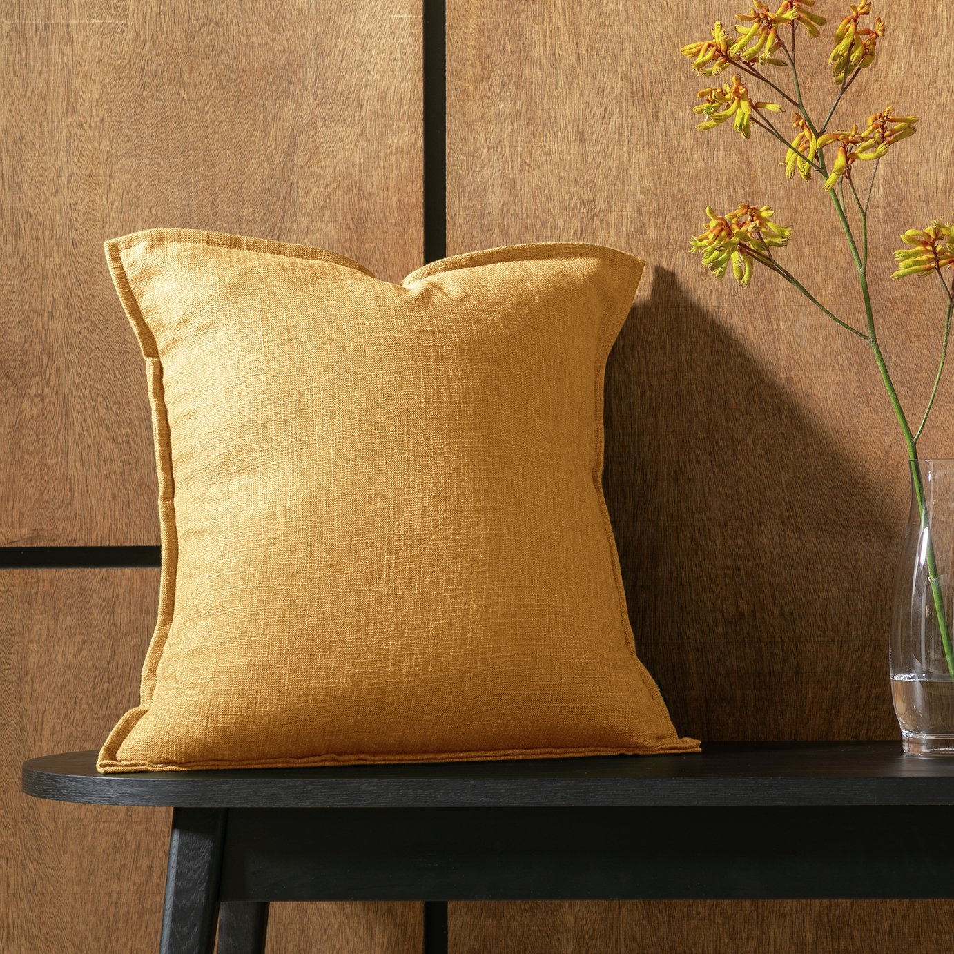 Habitat Linen Look Cushion - Mustard - 50x50cm