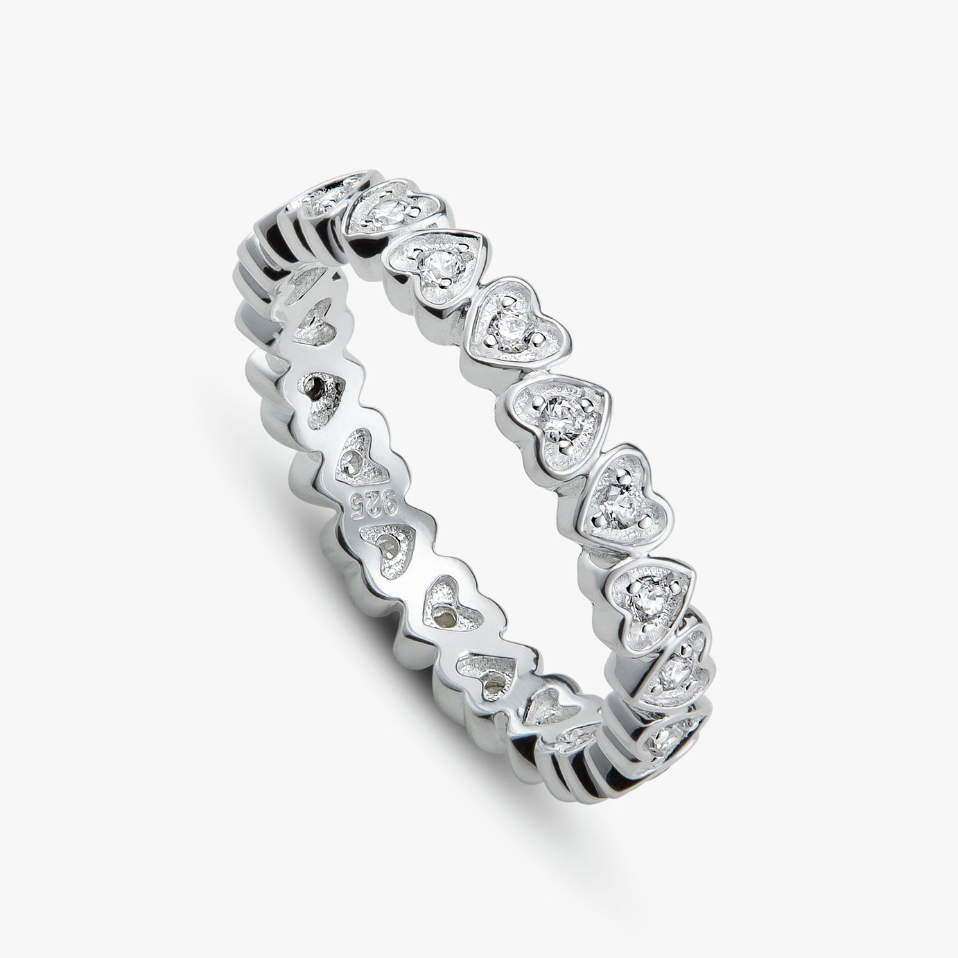 Revere Sterling Silver Cubic Zirconia Heart Band Ring