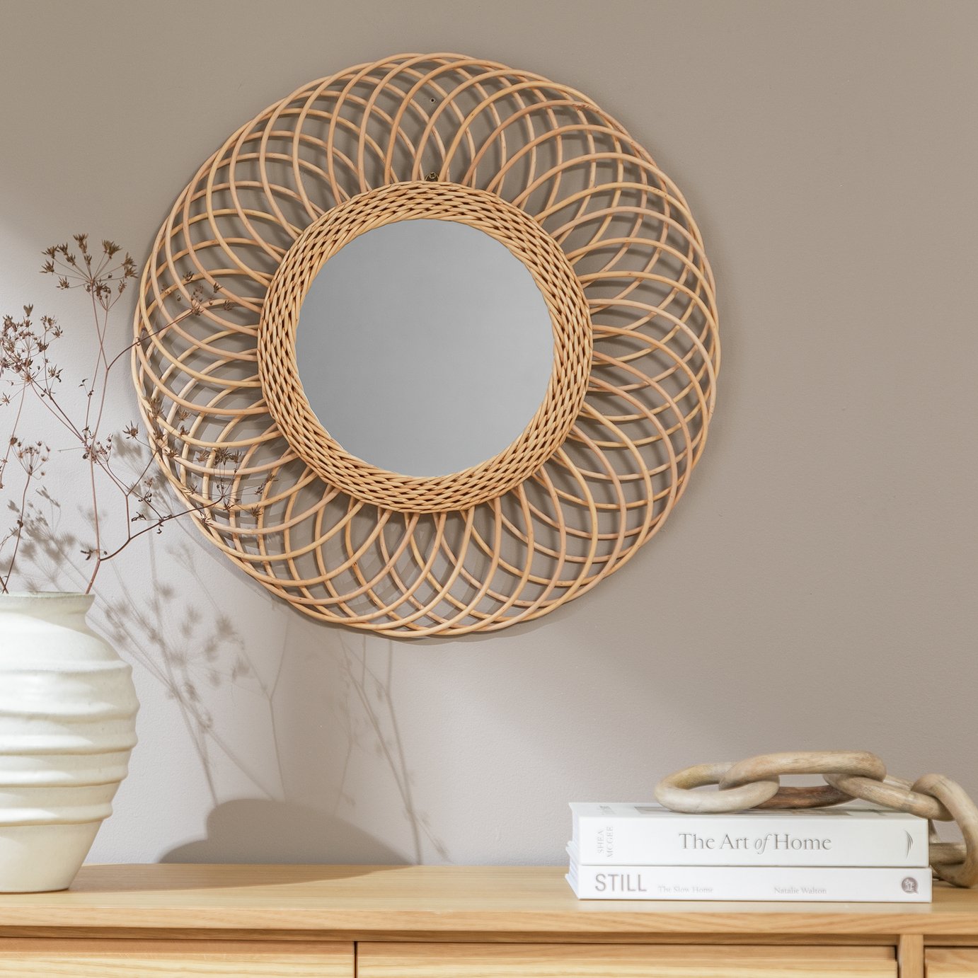 Habitat Rattan Round Wall Mirror - 55x55cm