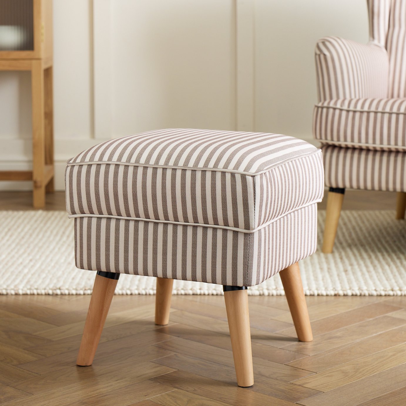 Habitat Callie Fabric Footstool - Natural Stripe