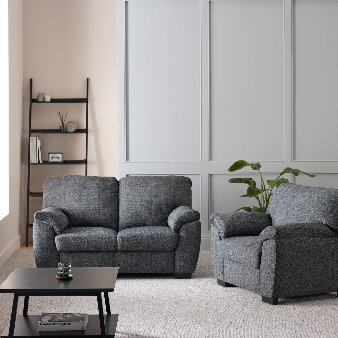 Argos Home Milano Fabric Chair & 2 Seater Sofa - Charcoal