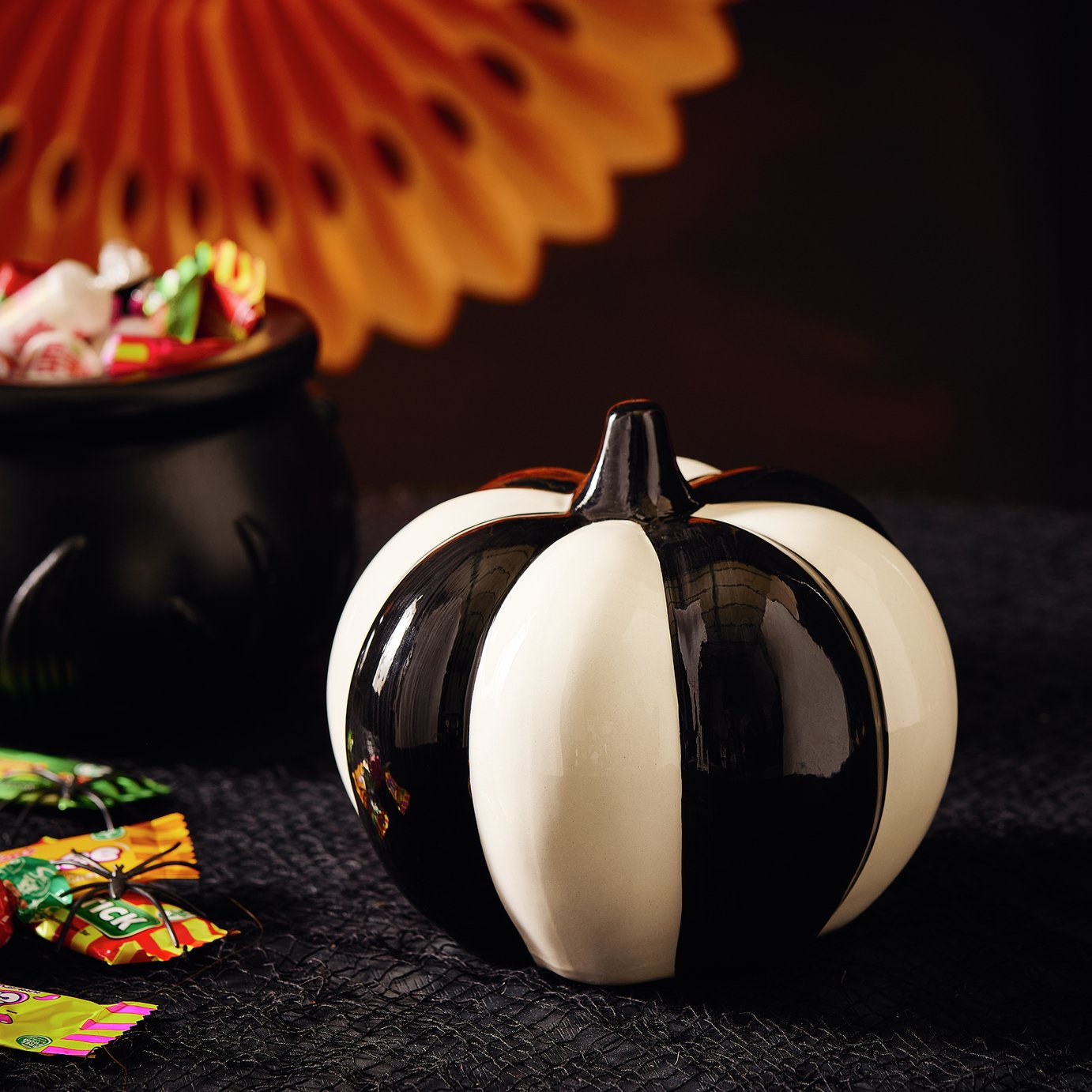Argos Home Black & White Stripe Pumpkin Halloween Decoration
