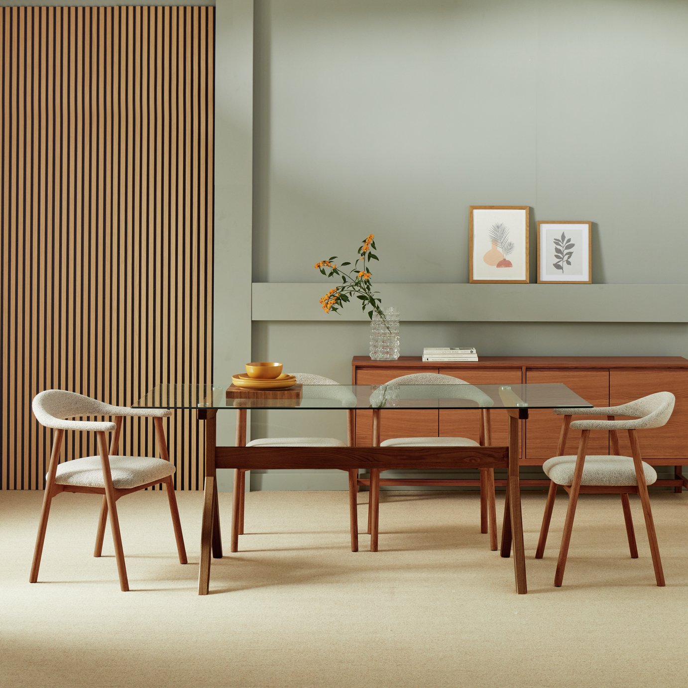 Habitat Zela Glass 6 Seater Dining Table - Walnut