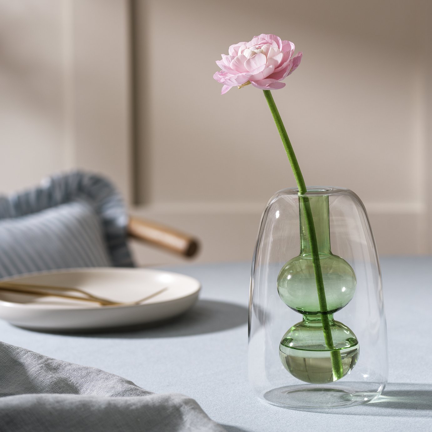 Habitat Double Walled Bud Vase/Glass Diffuser Vessel - Green