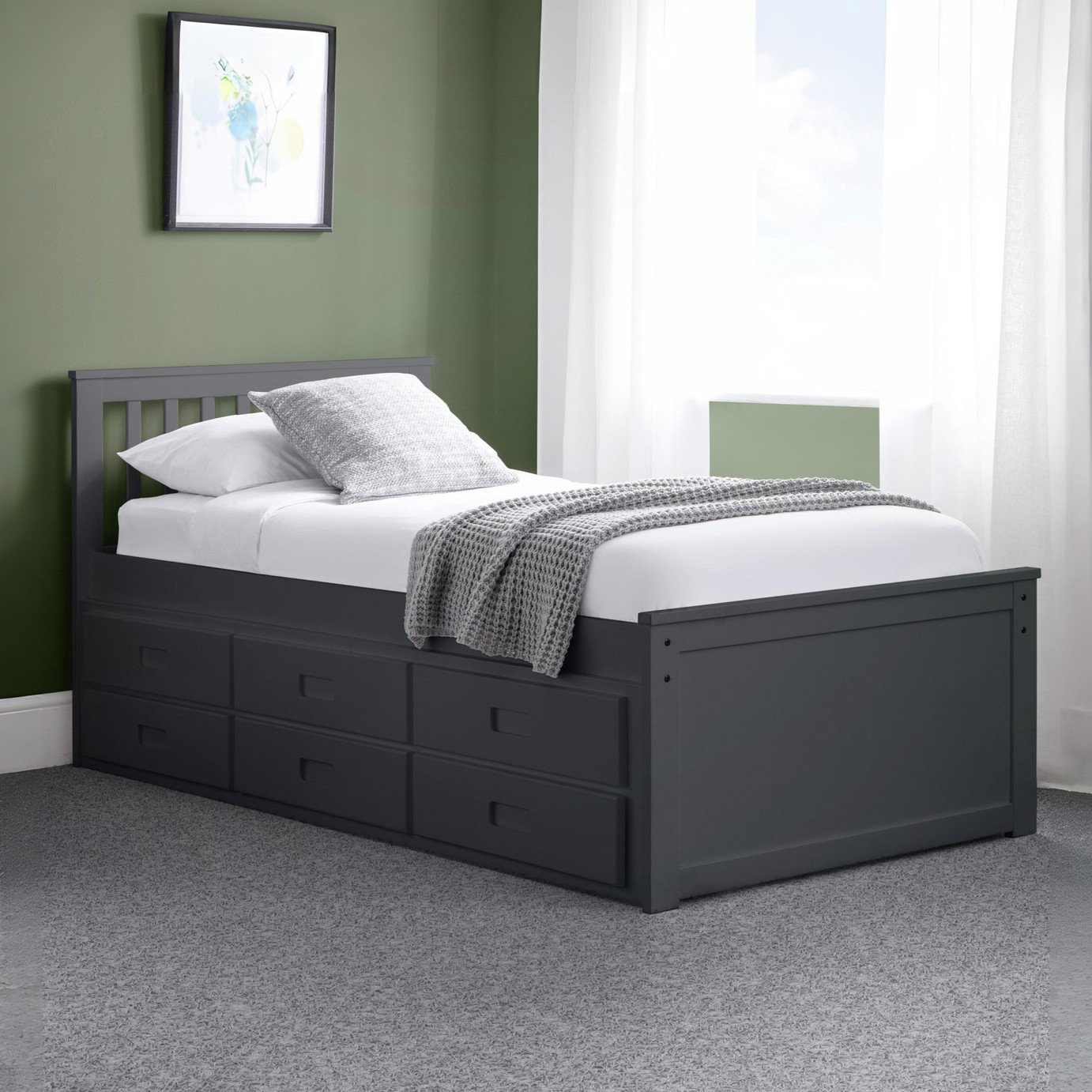 Julian Bowen Maisie Trundle Day Bed & 2 Mattresses- Charcoal