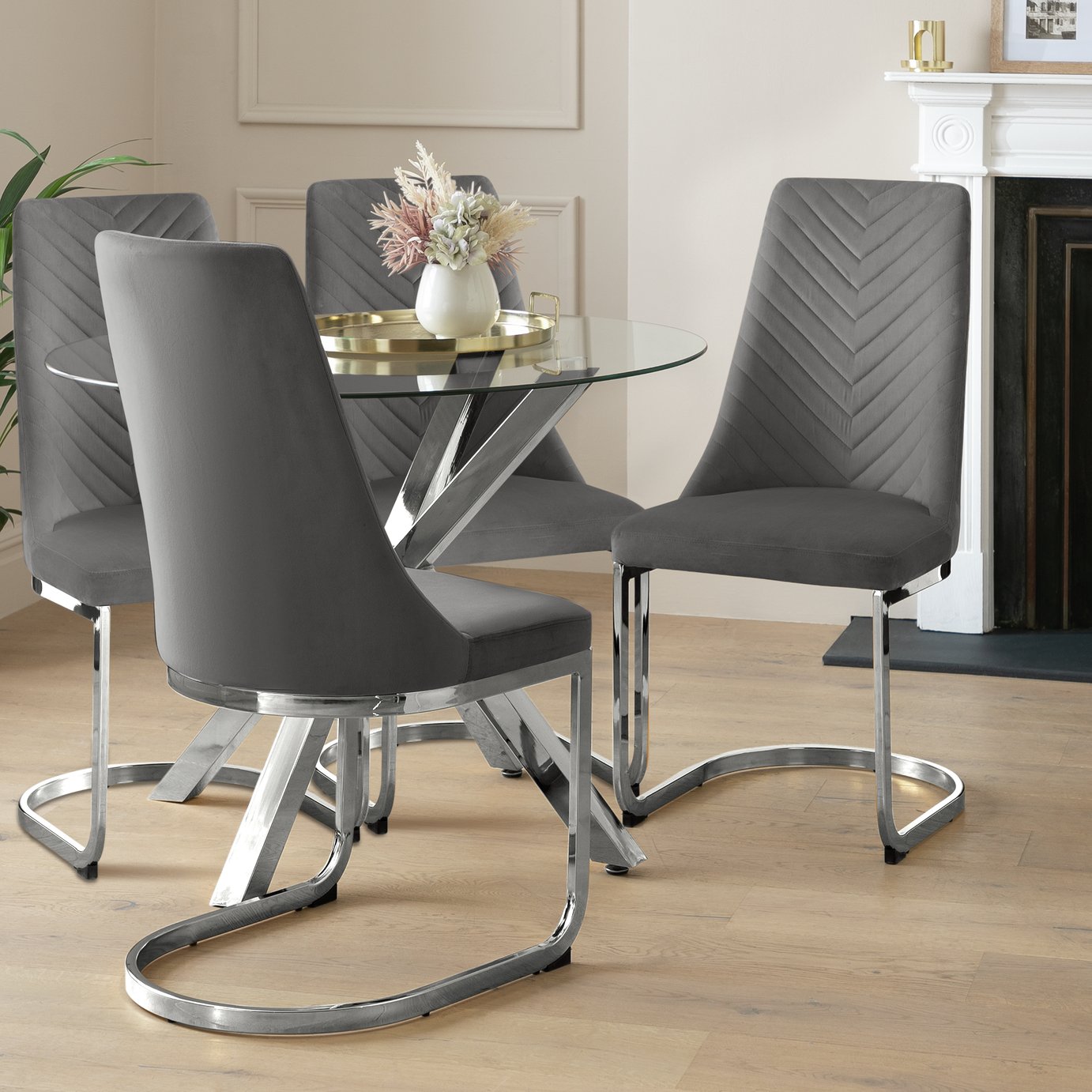 Argos Home Alice Glass Dining Table & 4 Silver Chairs
