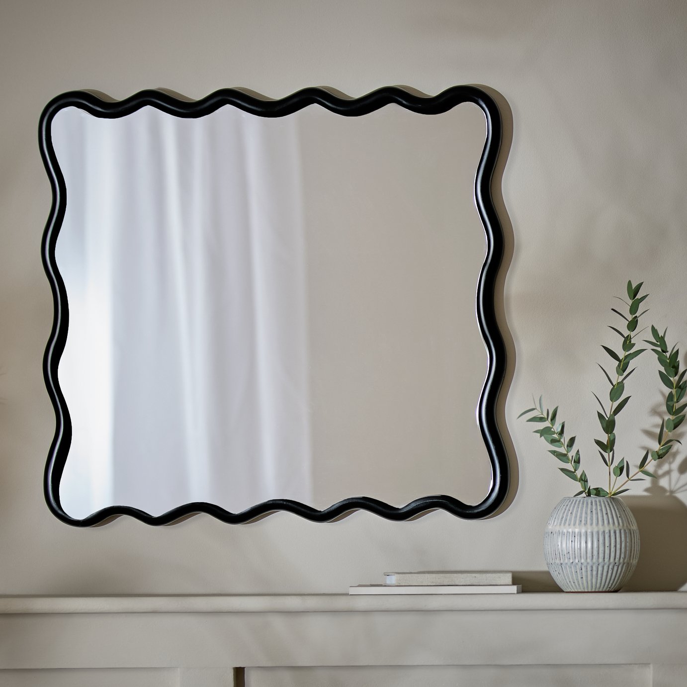 Habitat Black Wavy Wall Mirror - 60x57cm