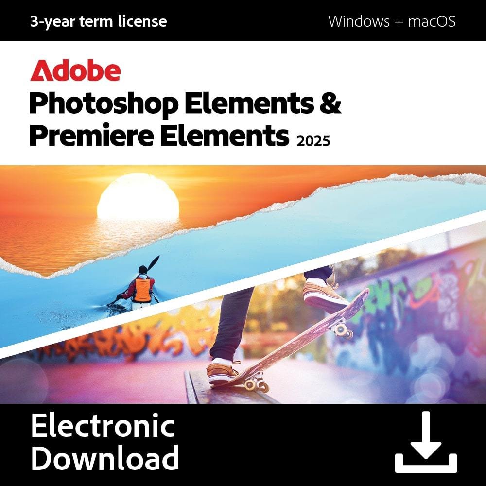 Adobe Photoshop 2025 & Premiere Elements 2025 1 User, 3 Yrs