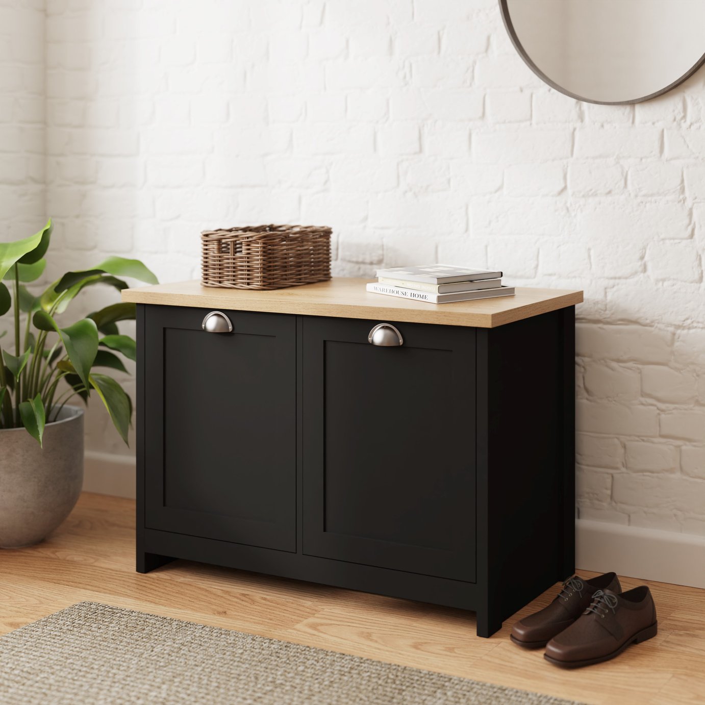 GFW Lancaster 2 Door Shoe Storage Cabinet - Black & Oak