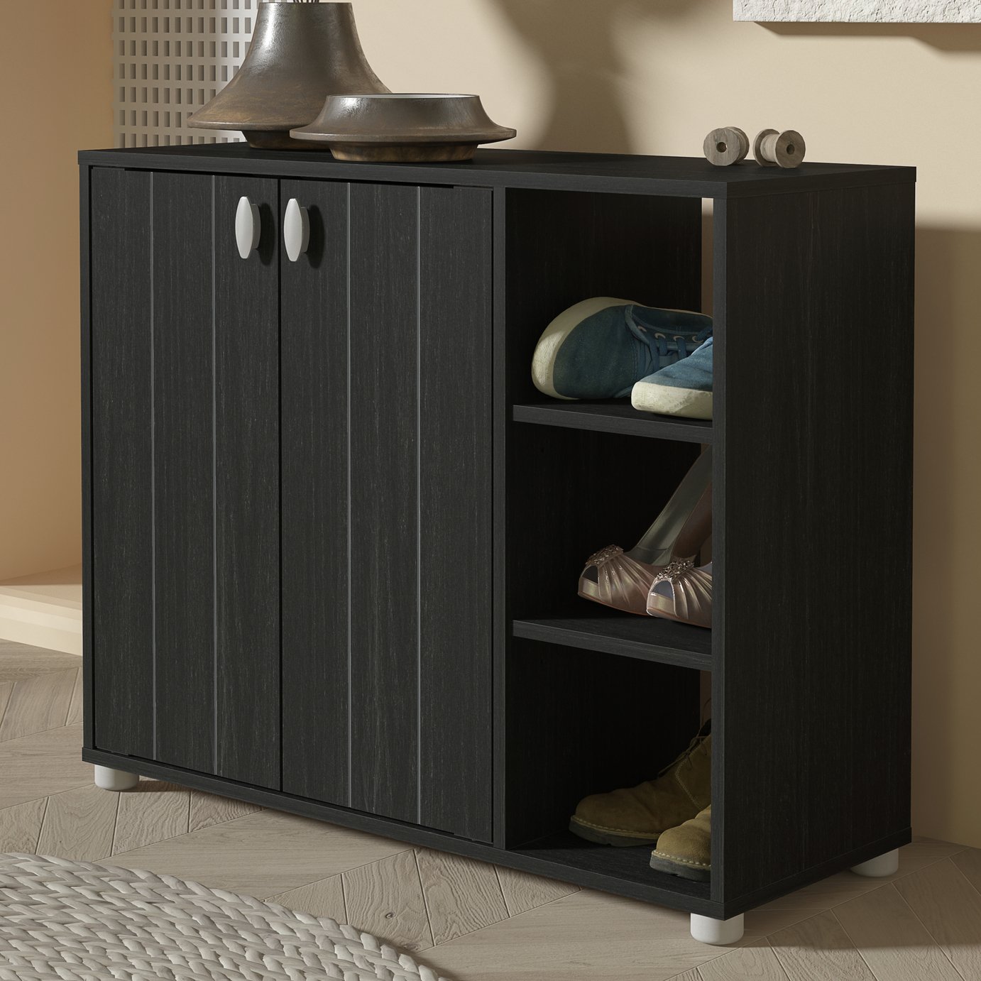 GFW Bideford 2 Door Shoe Storage Cabinet - Black