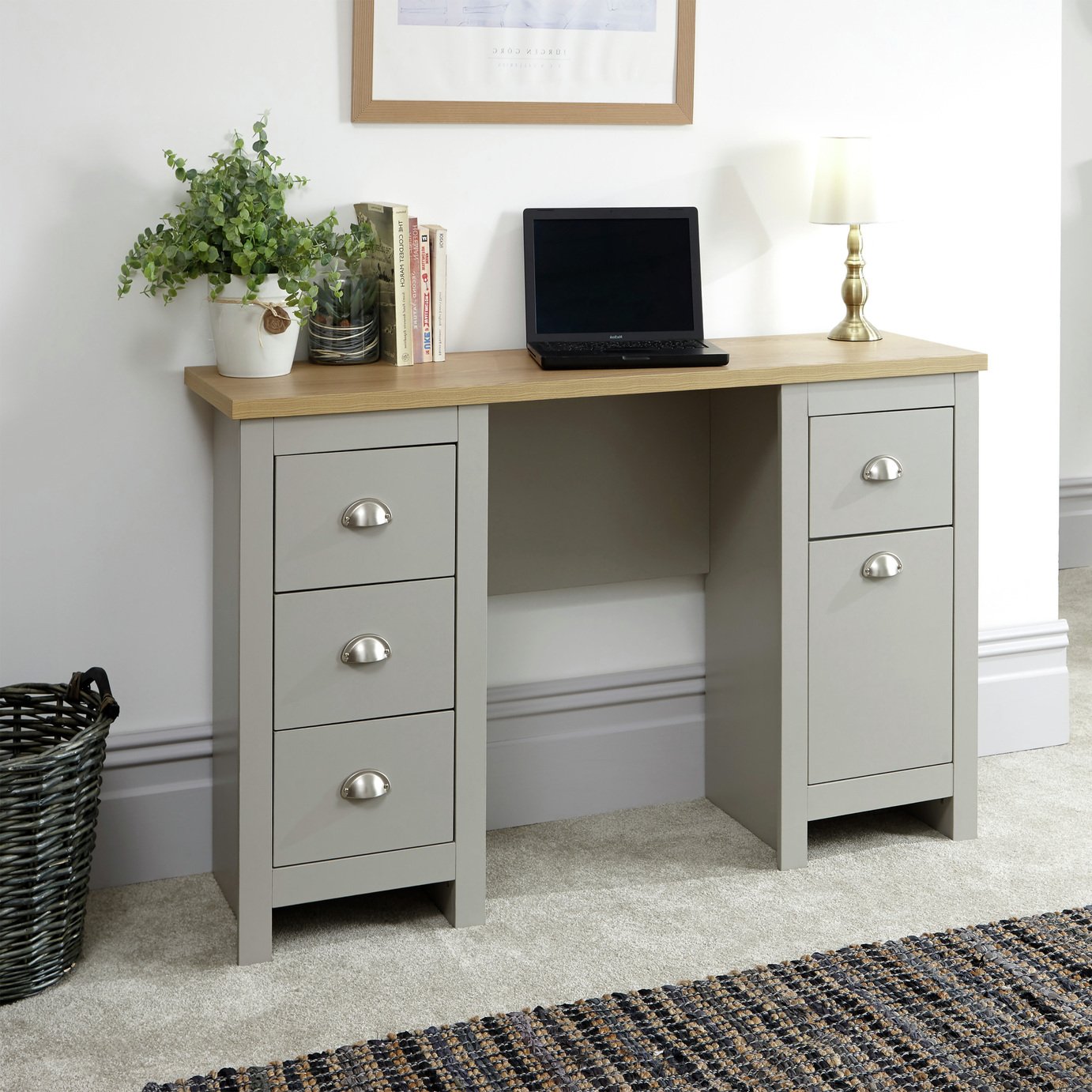 GFW Lancaster 4 Drawer Desk - Grey