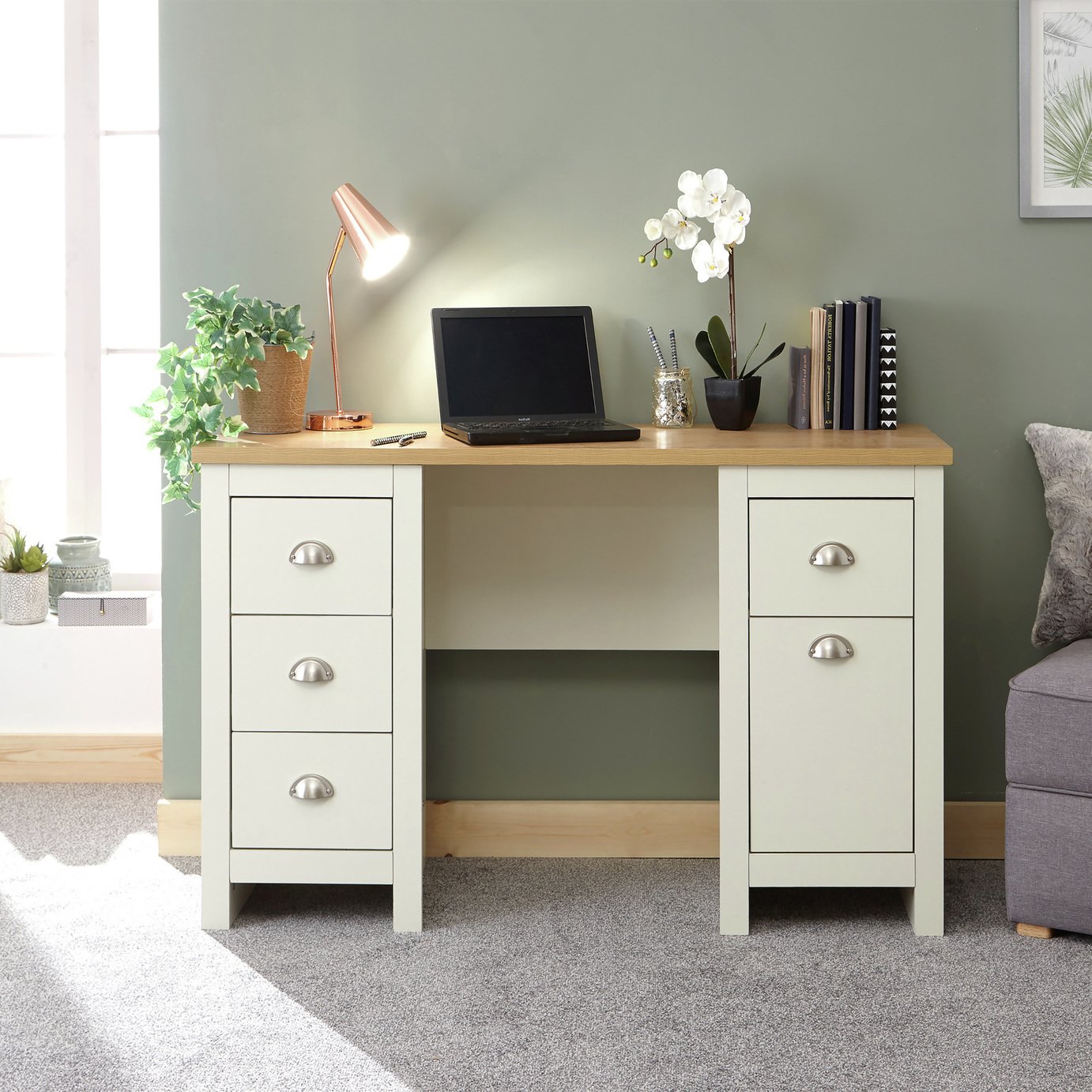 GFW Lancaster 4 Drawer Desk - Cream