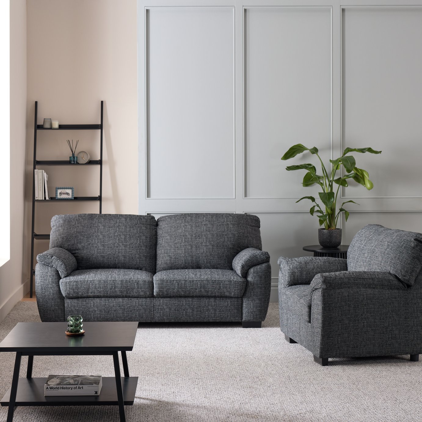 Argos Home Milano Fabric Chair & 3 Seater Sofa - Charcoal