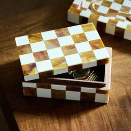 Habitat Checkered Trinket Box - Brown