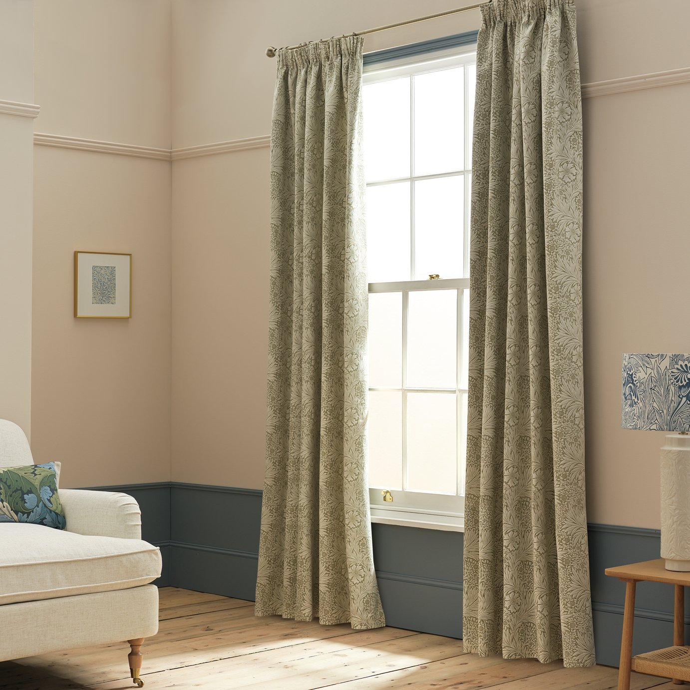 Habitat x Morris & Co. Floral Curtains - Green - 168x229cm