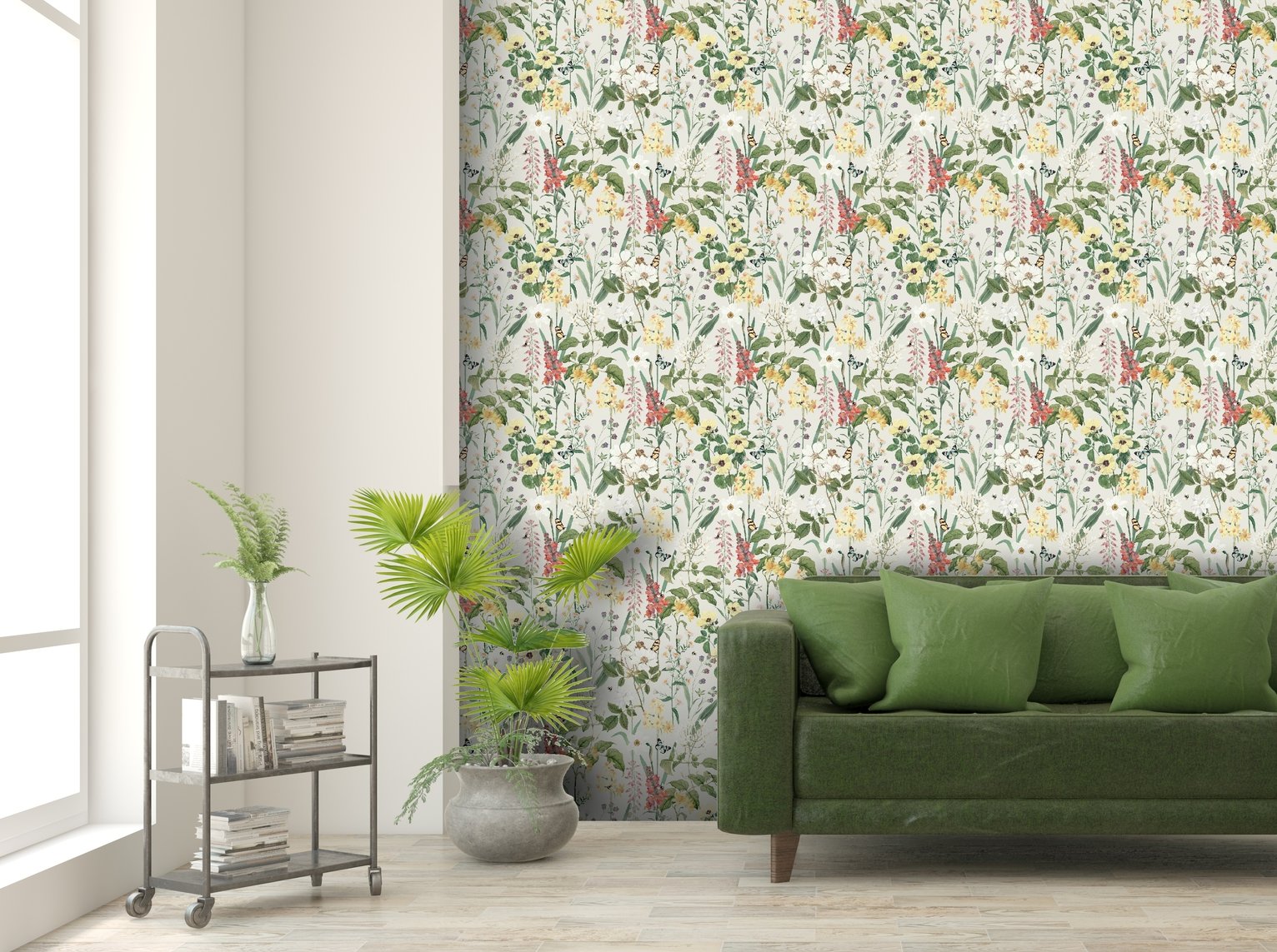 RHS Flower Medley Cream Wallpaper 