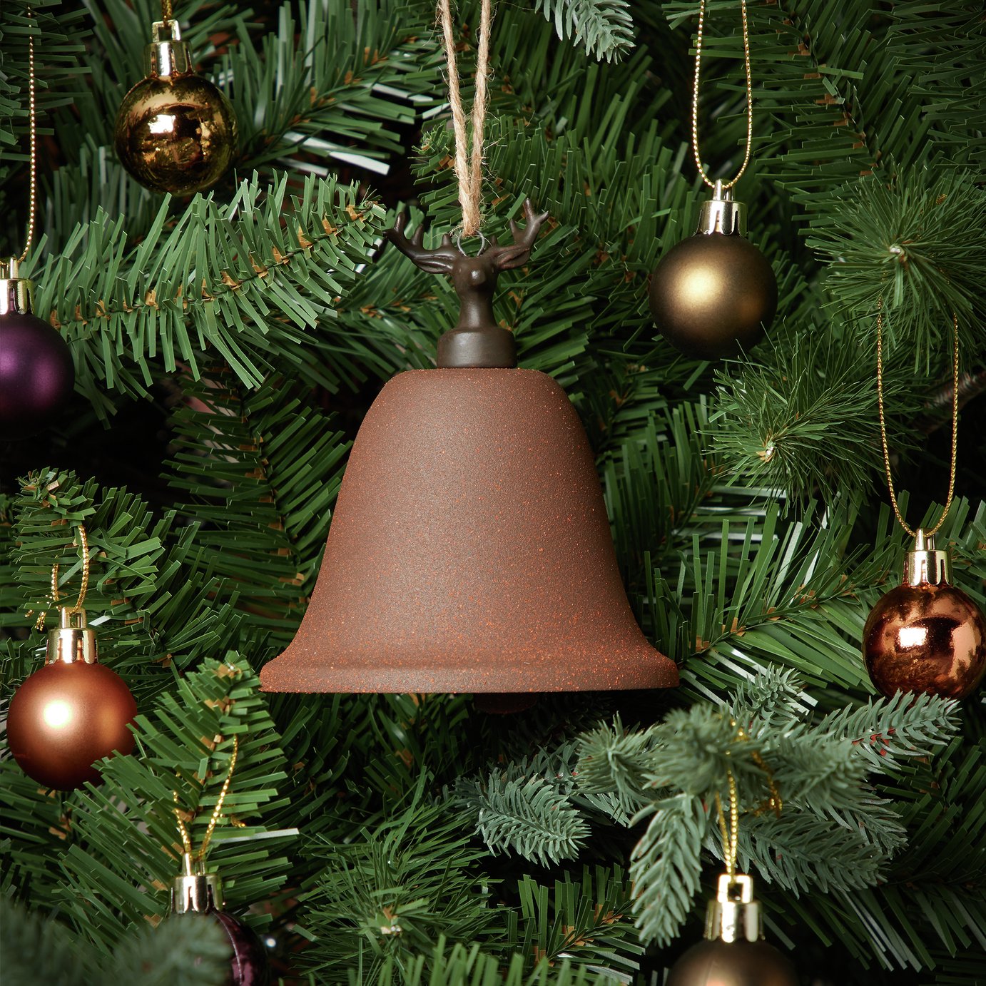 Habitat Metal Stag Cap Bell Christmas Tree Decoration -Brown