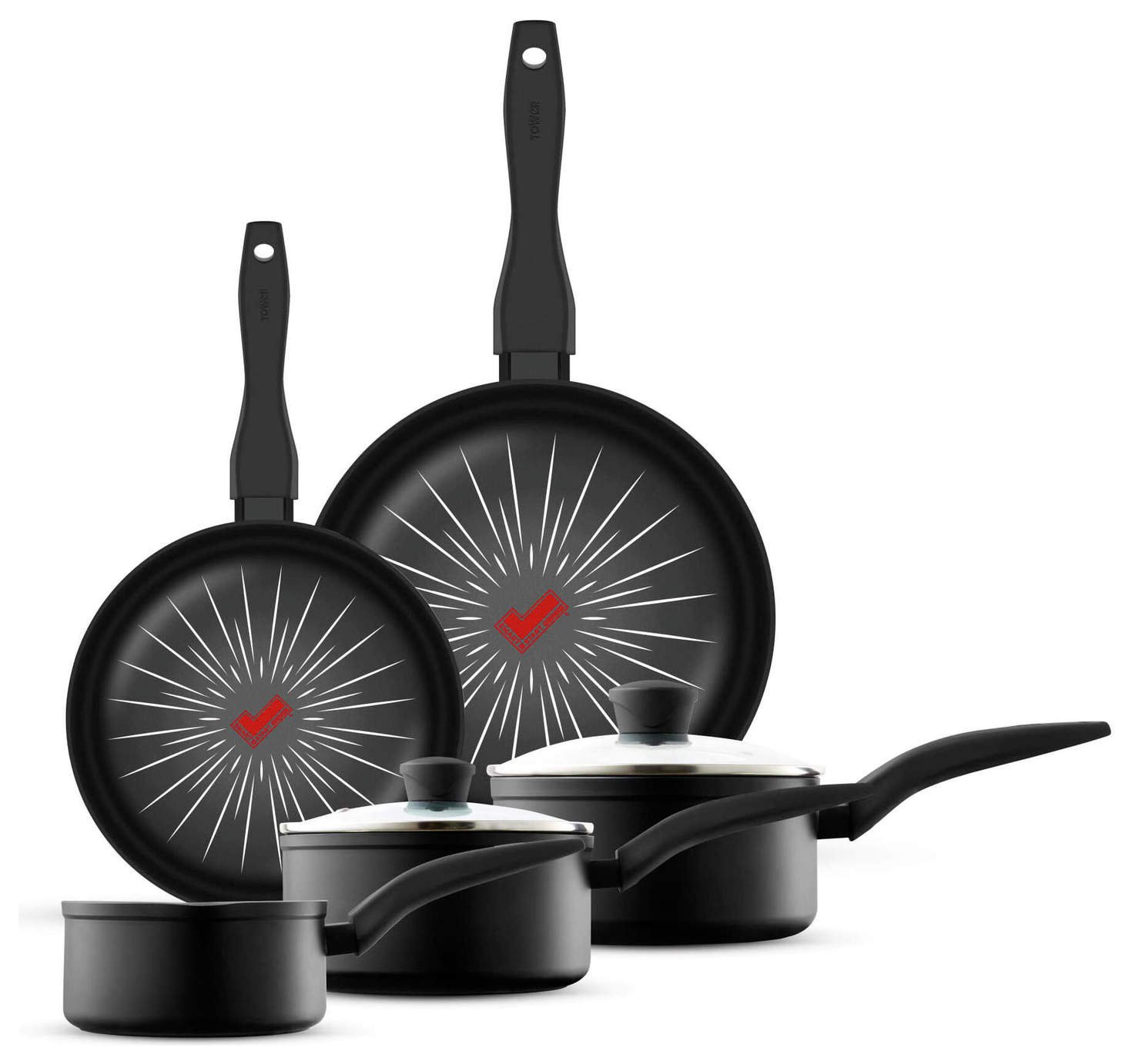 Tower Smart Start Forged 5 Piece Aluminium Pan Set - Black