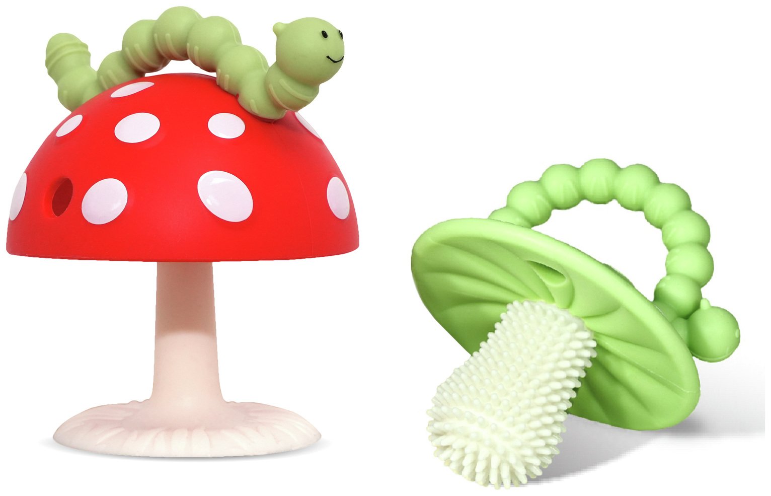 RaZbaby Chompy Mushroom Silicone Teether And Toy - 2 Pack