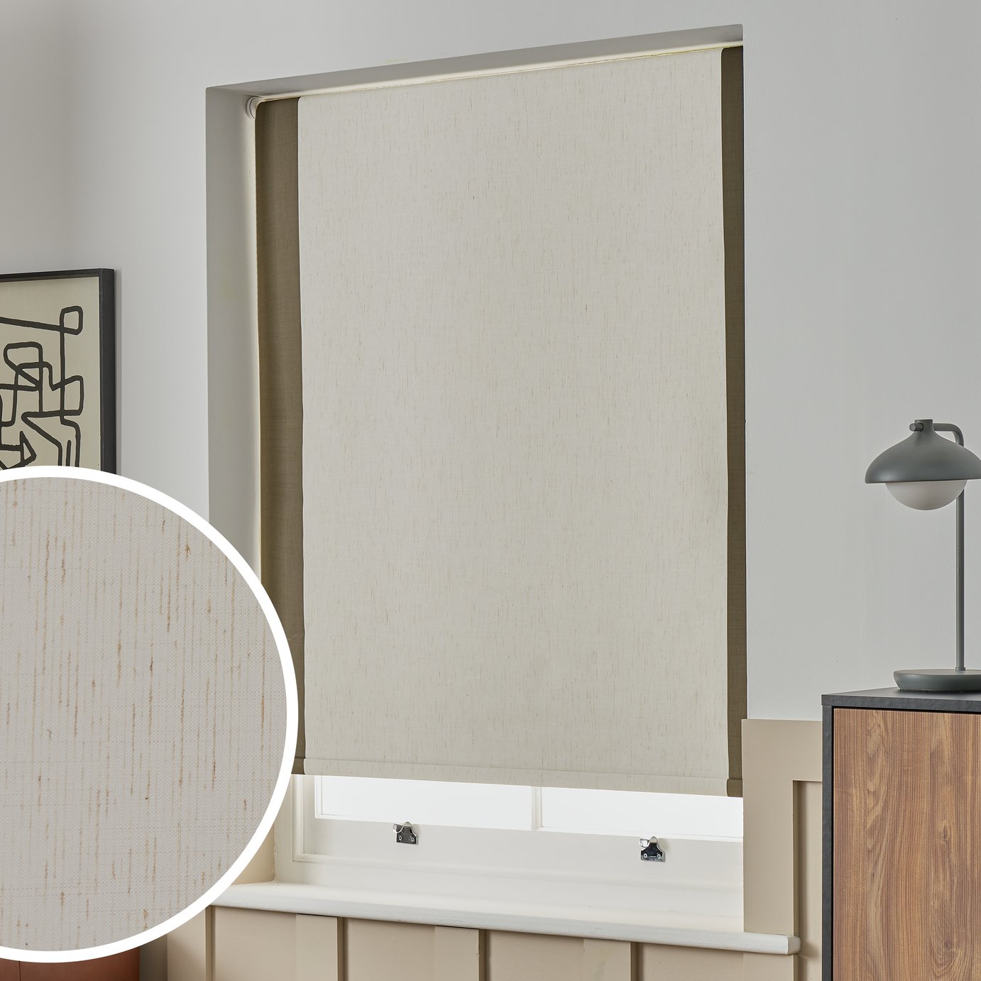 Habitat Block Edge Blackout Off White Roller Blind - 120cm