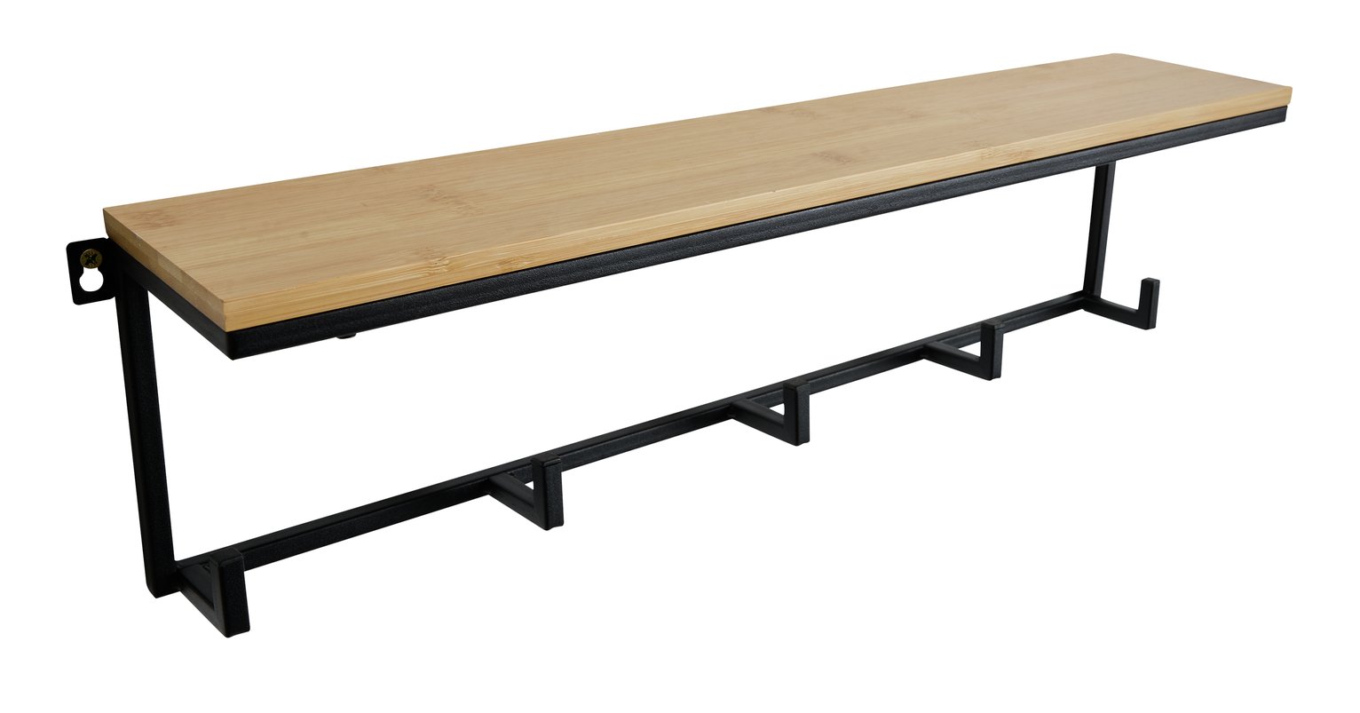 Argos Home Bamboo Shelf with Hooks - Natural