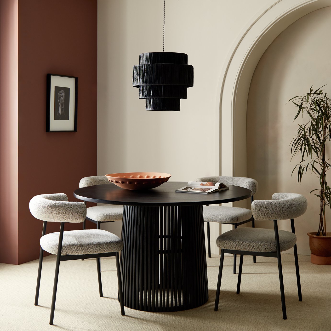 Habitat Jericho Black Dining Table & 4 Grey Chairs