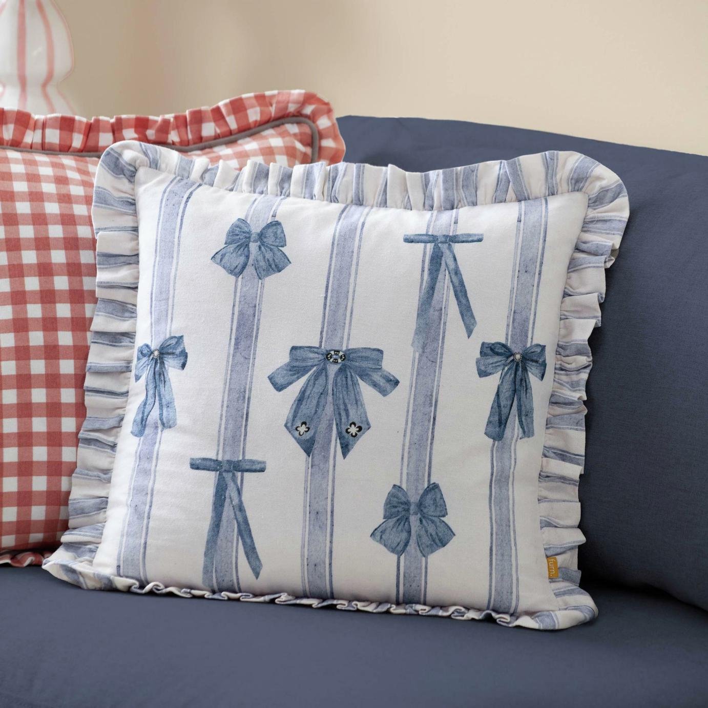 furn Noortje Stripe Ruffle Cushion - Blue - 45x45cm