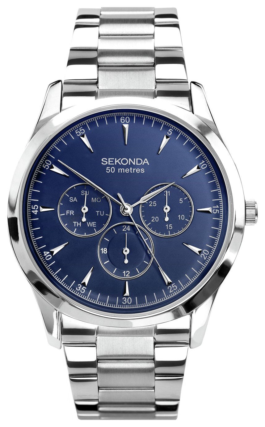 Sekonda Mens Stainless Steel Blue Sunray Dial Bracelet Watch