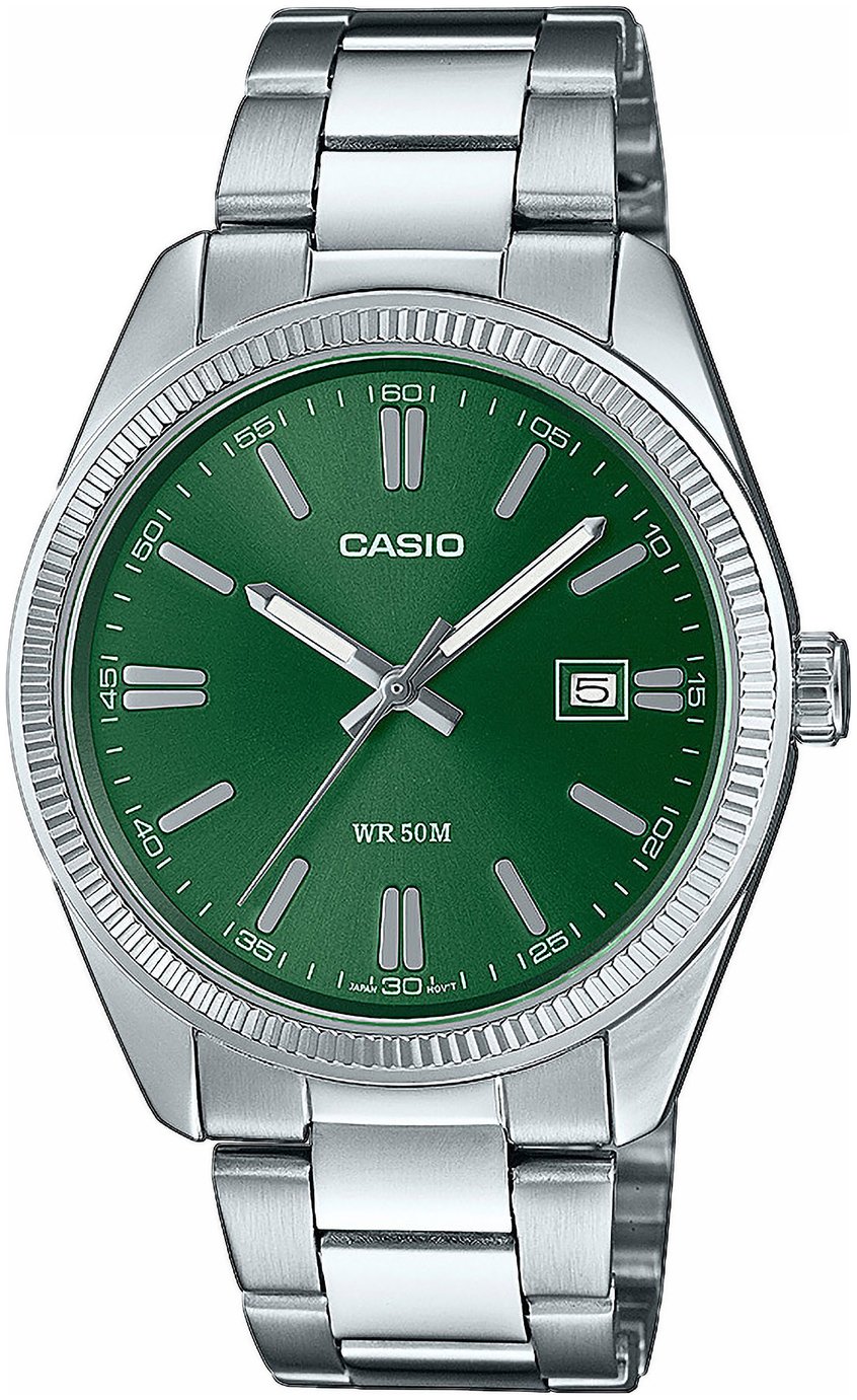 Casio Analogue Green Dial Stainless Steel Bracelet Watch