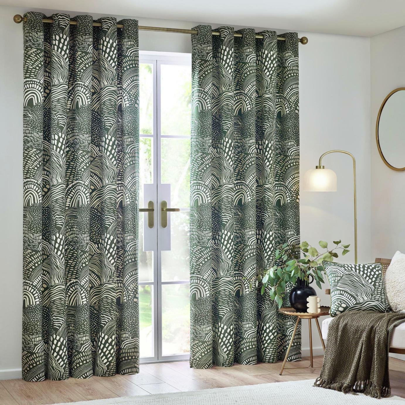 Hoem Nola Fully Lined Eyelet Curtains - Olive