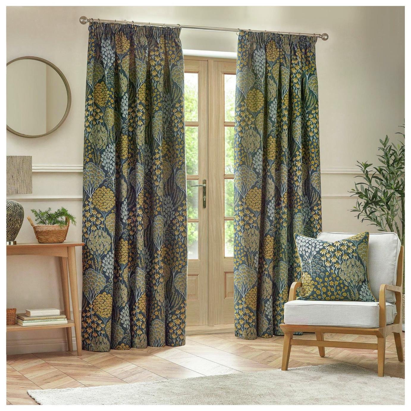 Wylder Ophelia Pencil Pleat Curtains - Blue - 168x229cm