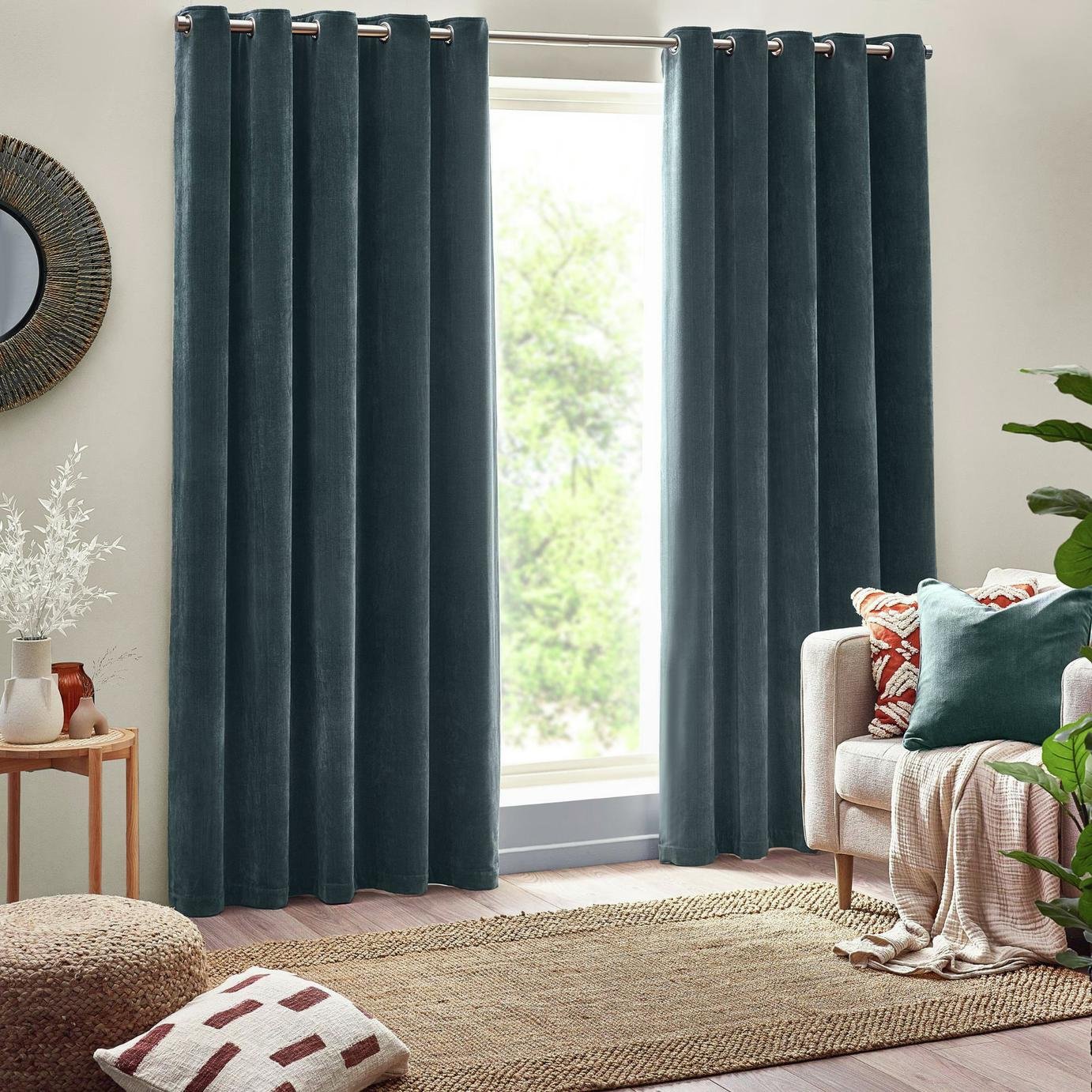 Yard Chenille Plain Fully Lined Eyelet Curtains - Marine