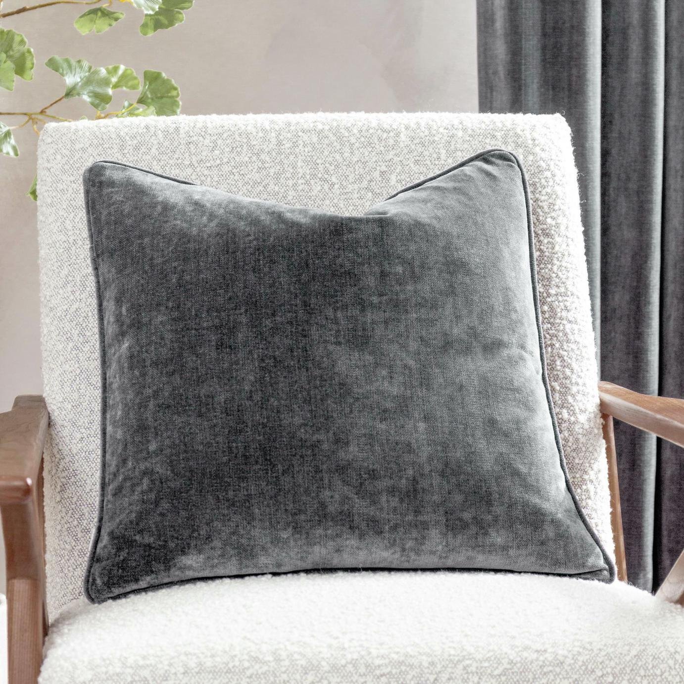 Yard Chenille Plain Piped Cushion - Charcoal - 50x50cm