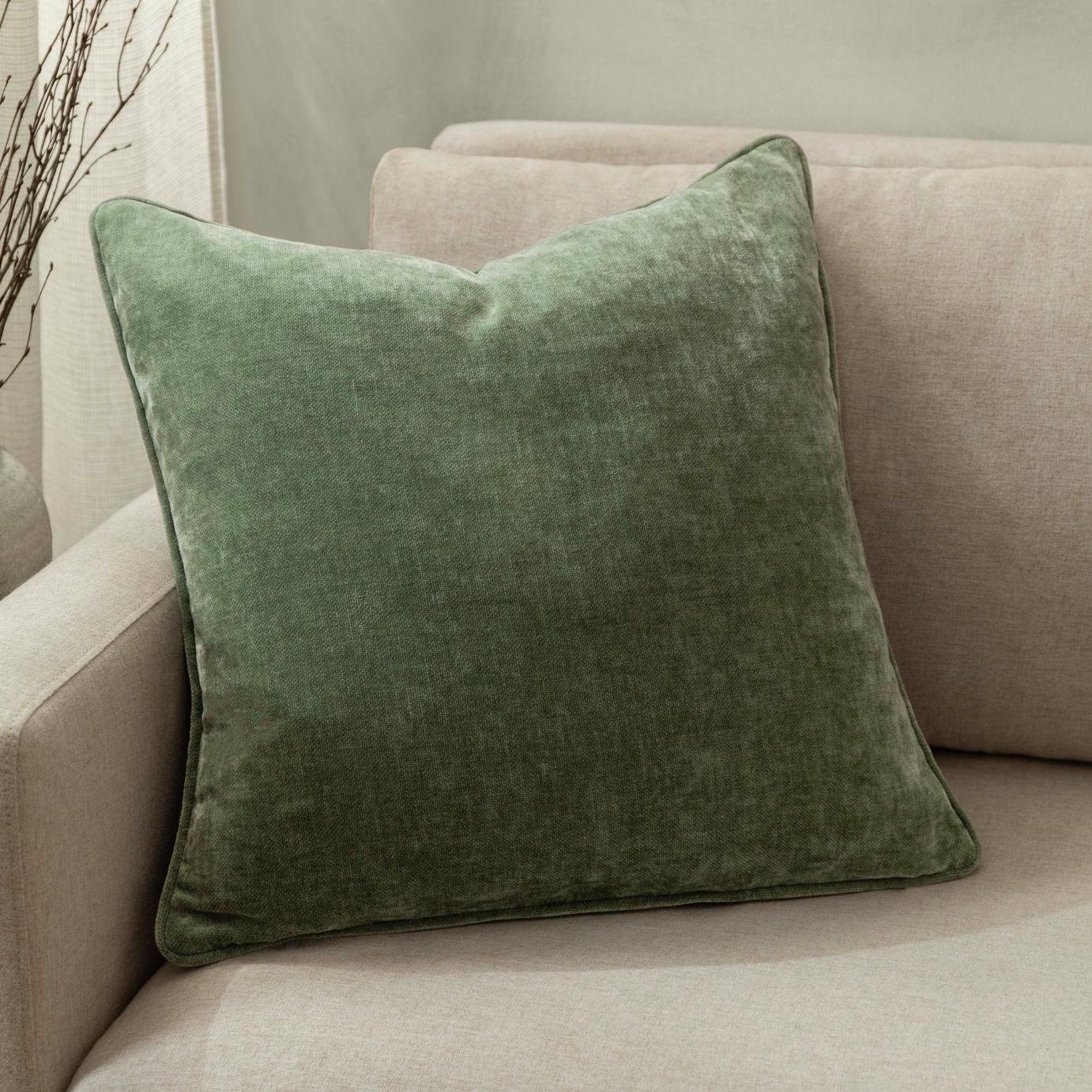 Yard Chenille Plain Piped Cushion - Eucalyptus - 50x50cm