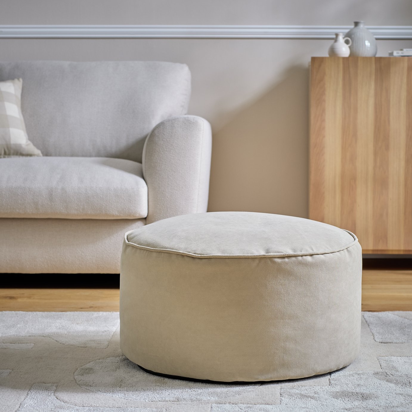 Argos Home Luca Fabric Pouffe - Natural