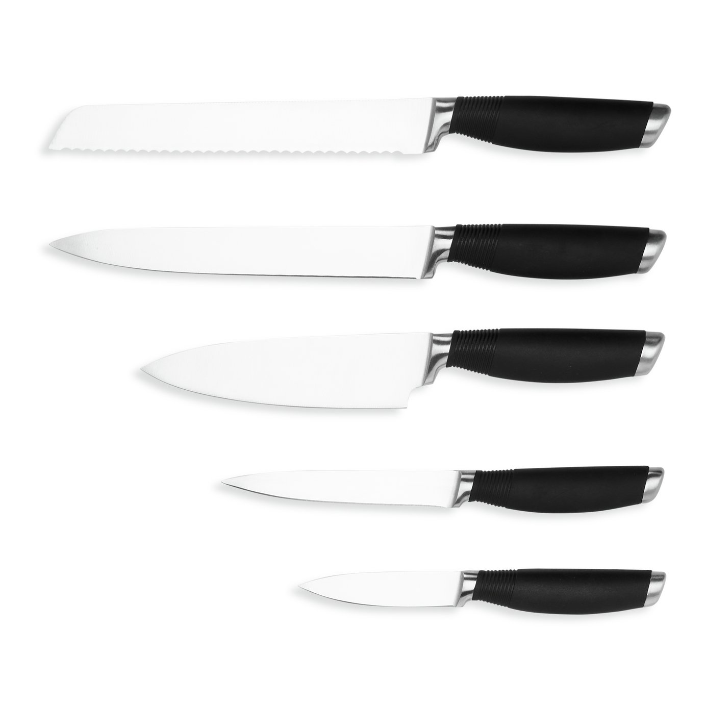 Habitat 5 Piece Soft Grip Knife Set - Black & Silver