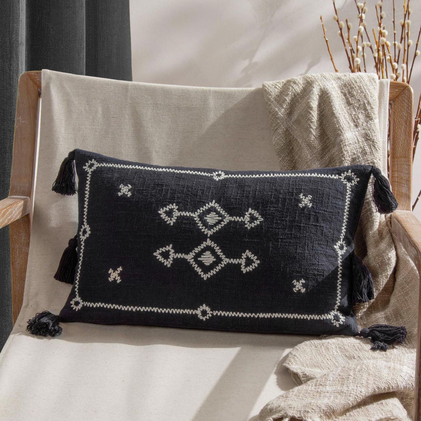 Yard Folis Tasselled Trim Cushion - 50x30cm