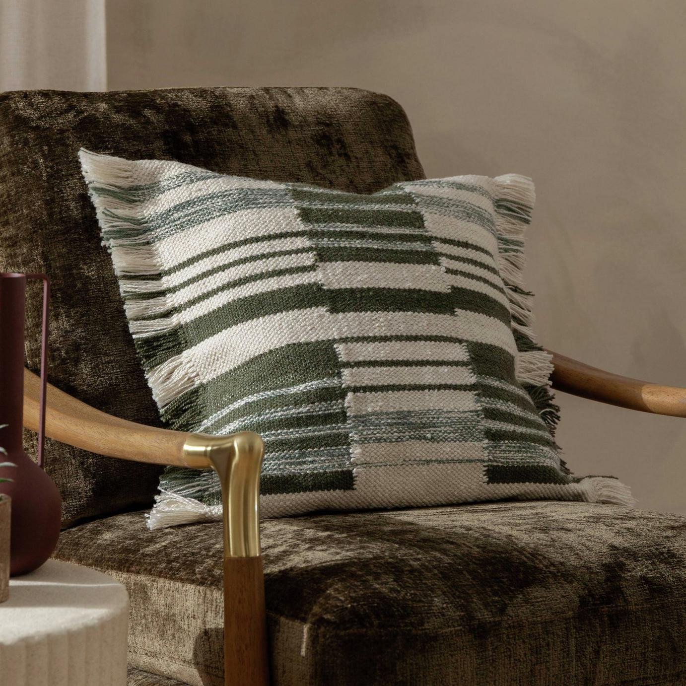 Yard Torode Striped Cushion - Sage - 45x45cm
