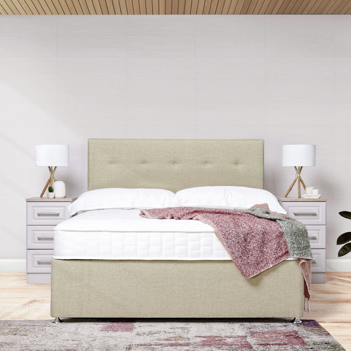 Argos Home Dalham Memory Kingsize 4 Drawer Divan Bed-Natural