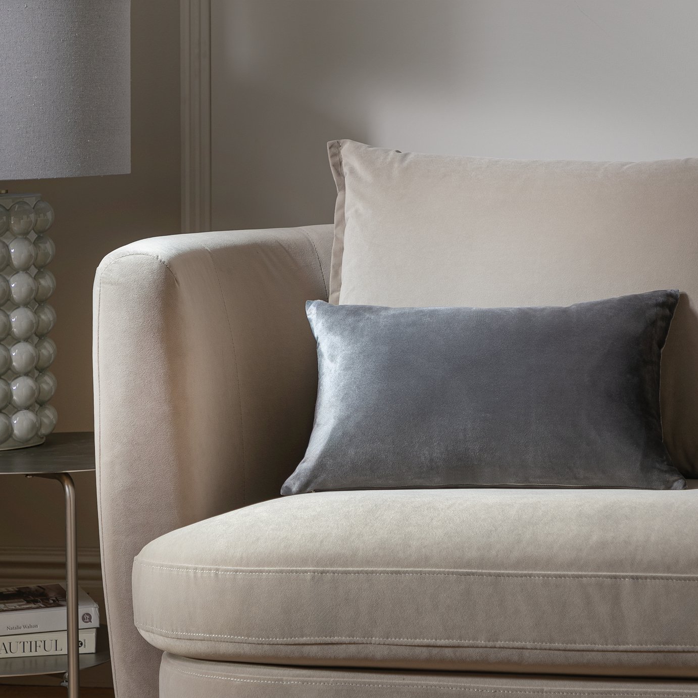 Habitat Velvet Oblong Cushion - Grey - 30x50cm