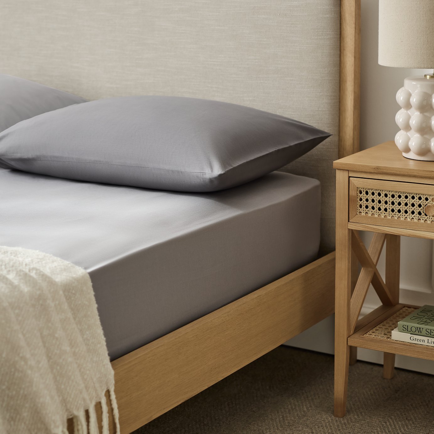 Habitat Polycotton Extra Deep Grey Fitted Sheet - Double