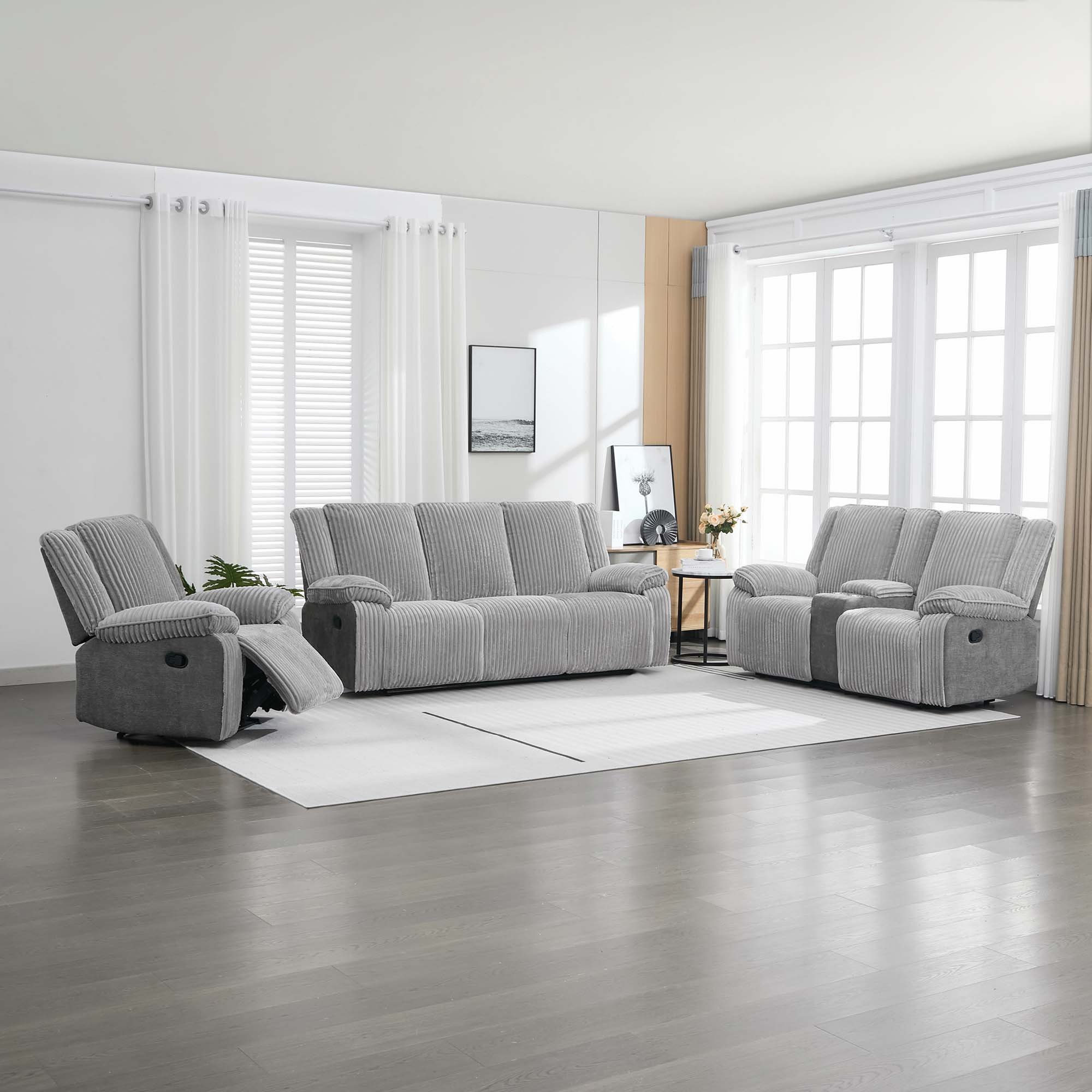 Furniture Online Verona Manual Recliner Cord 3+2+1 Seater Sofa Set - Grey