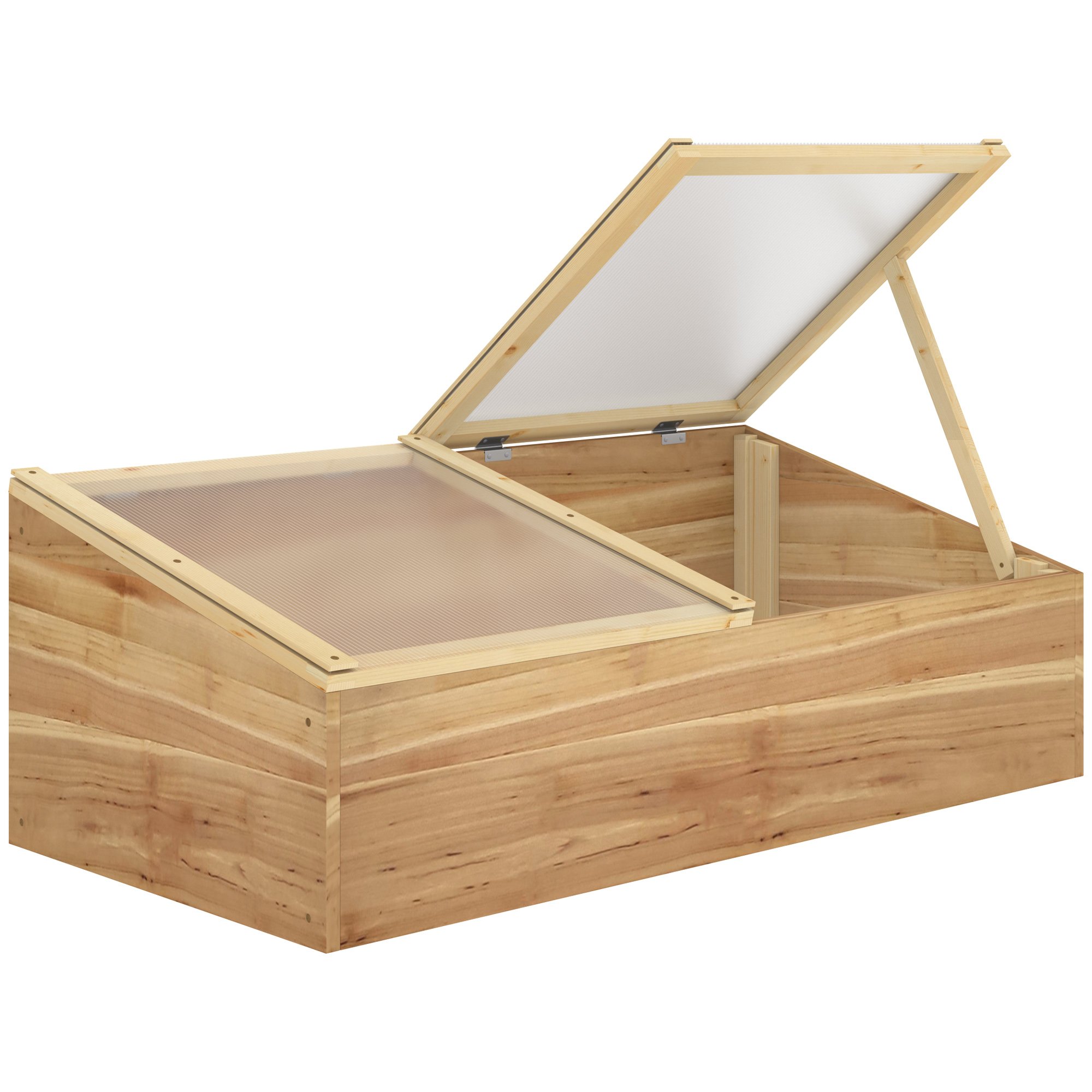 Outsunny Fir Wood Polycarbonate Cold Frame Greenhouse – Natural