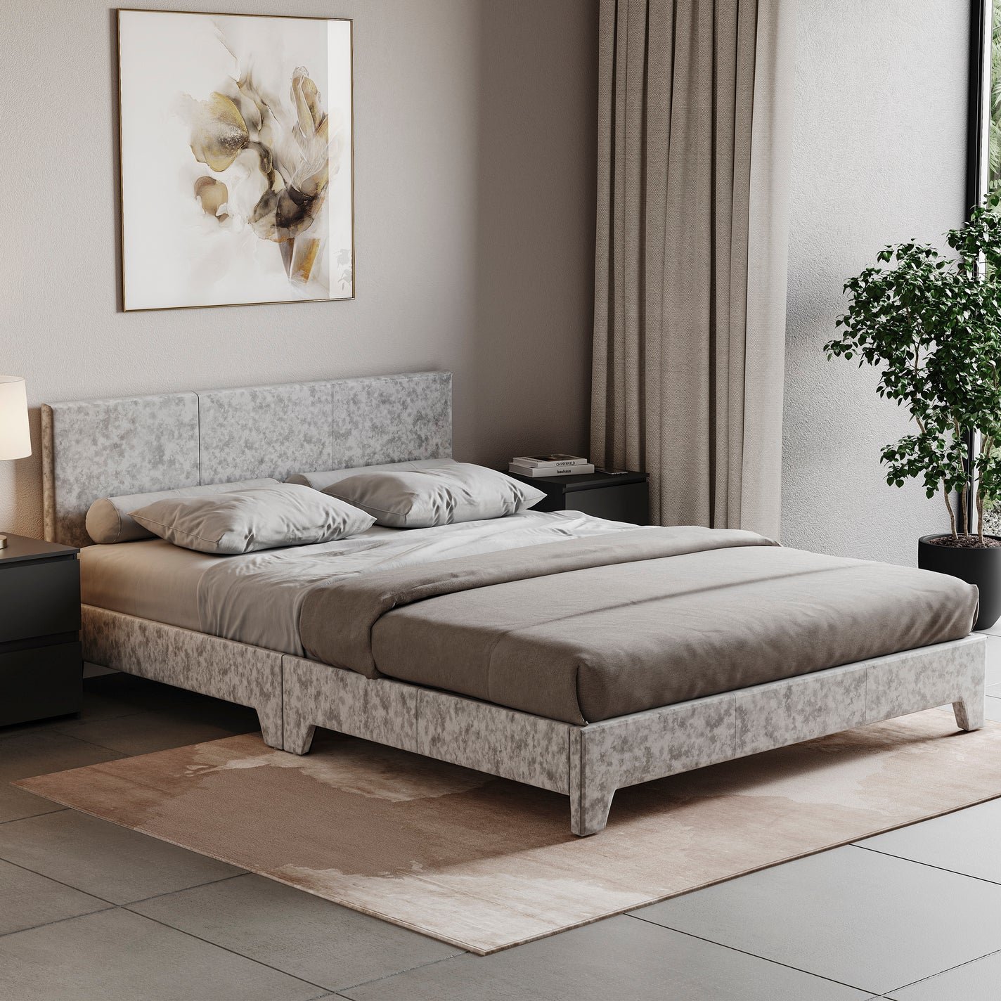 Vida Designs Victoria Velvet Double Bed - Silver