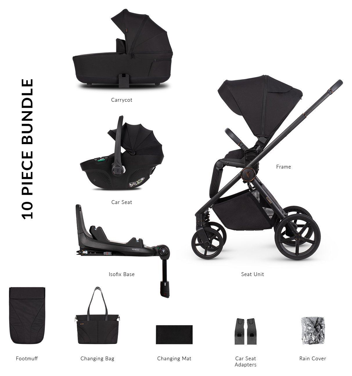 Venicci Claro 3in1 Plus Travel System - Noir